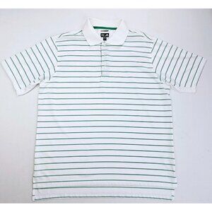 Adidas Climacool Size Large Men's White Green Stripe Neck Embroidered Logo Polo
